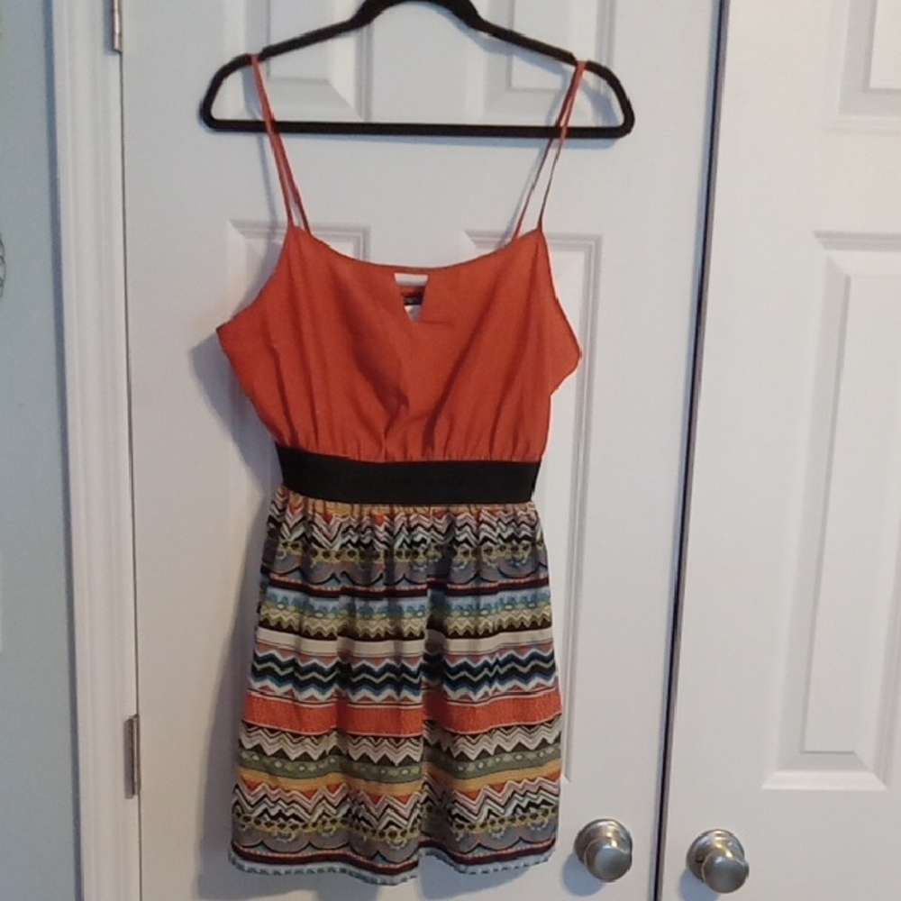 Trixxi Orange and Multicolor Patterned Mini Dress